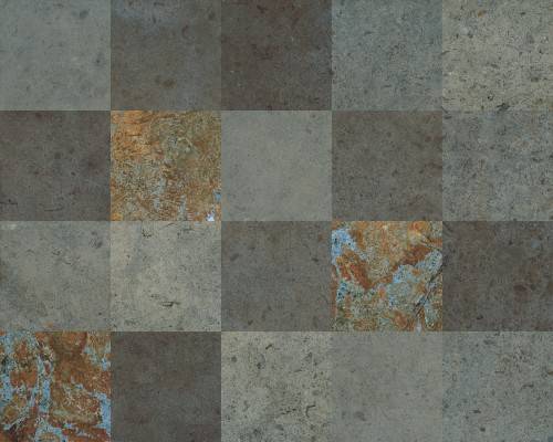 Carrelage effet pierre de bali 15x15 couleurs mix. Sol extérieur piscine. Grès cérame mat. Nusa InstaHouse APE compo