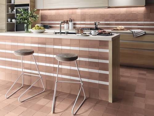 Carrelage crédence cuisine et bar grès cérame 15x15 couleur rose cendre collection Volga InstaHouse