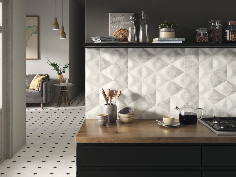 Carrelage Mur Aspect Marbre Losange 15X25,9 Vérone InstaHouse VERONA Carmen Blanc crédence cuisine