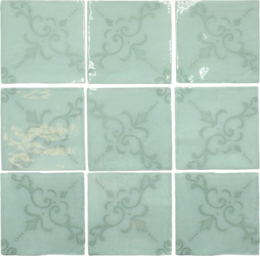 Carrelage Mur Aspect Azulejos Effet zellige brillant 13x13 Valonia Moura Vert d'eau compo