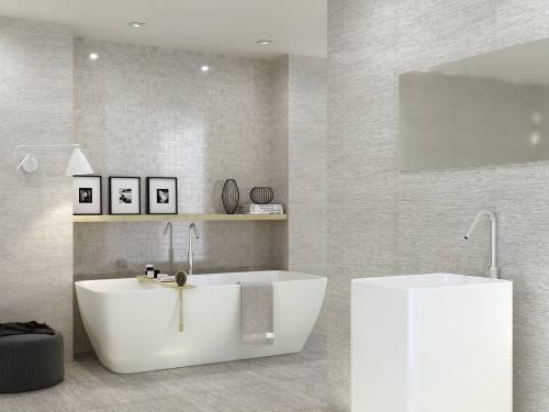 Carrelage mur salle de bain grès cérame effet tissu textile 30 X 60 couleur cascade collection Bali InstaHouse
