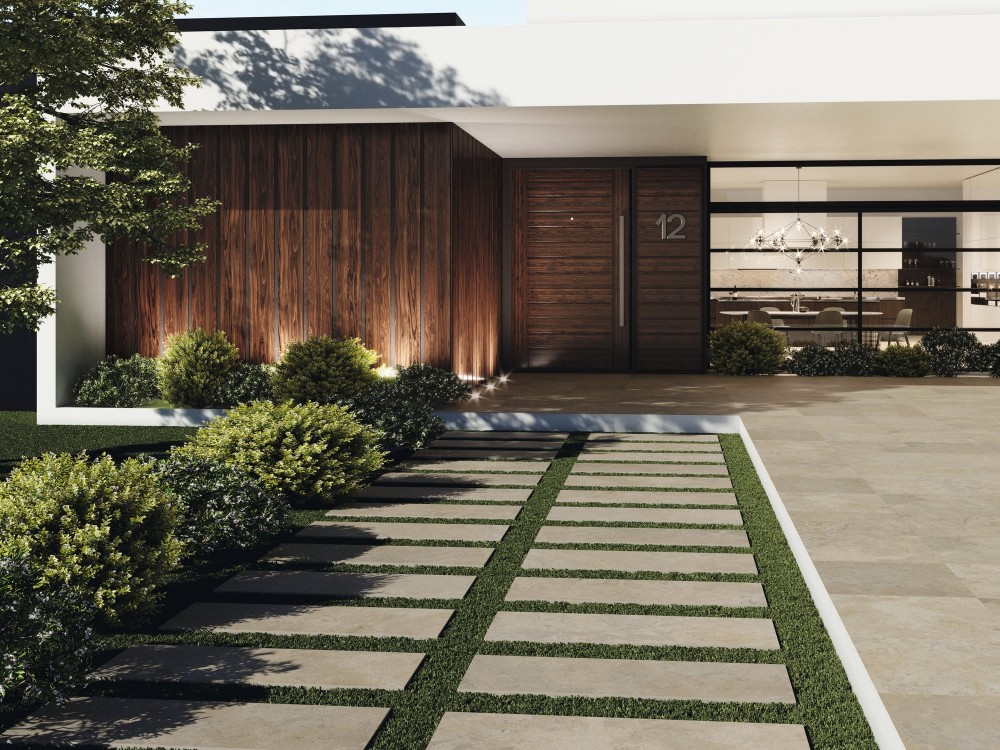 InstaHouse carrelage effet pierre forte épaisseur 2 cm 40 x 120 couleur chamois Hématite Dallage entrée extérieur Maison