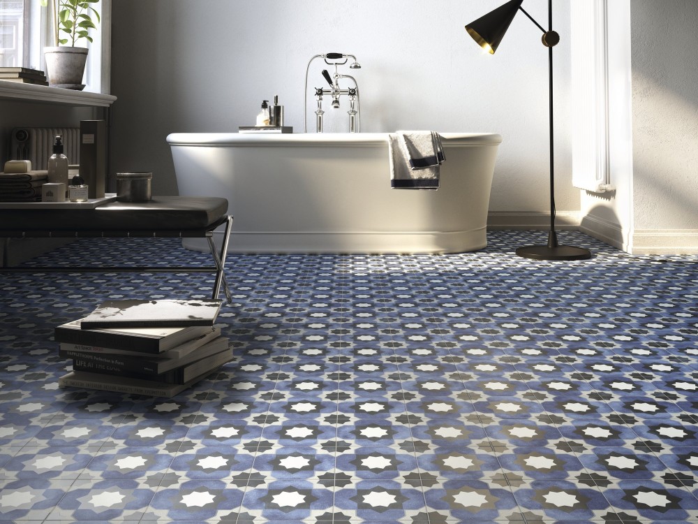 Carrelage Sol / Mur Effet Carreaux de Ciment 15x15 R10 Antigua Grenade InstaHouse Carmen Fleur sol salle de bain