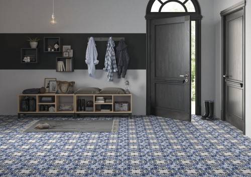 Carrelage antidérapant sol entrée, hall, couloir effet carreau de ciment ancien 15 x 15 motif floral collection Fleur InstaHouse