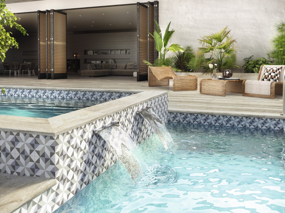 Carrelage Sol Effet Carreaux de Ciment 15x15 Antidérapant R10 Flora Gina InstaHouse Fiorella Carmen paroi piscine