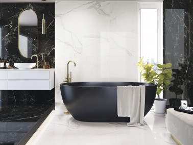 Carrelage Sol / Mur Imitation Marbre Noir Grand format 60x120 Grain Poli Effet Miroir Spiciféra Night Lux APE Salle de bain