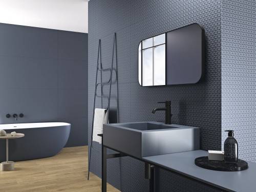 Carrelage Coloré Bleu Léger Relief 60x120 grand format Vivaldi InstaHouse FOUR SEASONS APE mur salle de bain