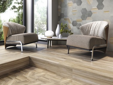 Carrelage Sol / Mur Aspect Bois Hexagone 21x18,2 Antidérap. R10 Liège InstaHouse WORK APE Bois naturel Sol salon salle à manger