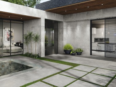 Carrelage Sol Aspect Ciment 90x90 Forte Epaisseur Antidérap. R11 Liège InstaHouse WORK APE Cendre Sol pas entrée terrasse