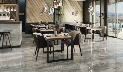 InstaHouse carrelage zen mur salle à manger restaurant commerce 20 x 120 effet bois couleur sienne InstaHouse WABI SABI APE