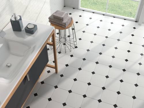 InstaHouse carrelage octogonal sol salle d'eau grès cérame couleur blanc 20 x 20 collection Huit