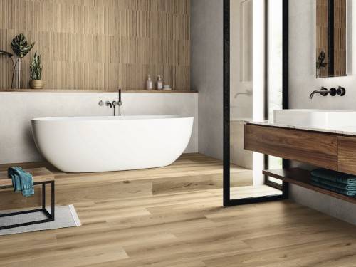 InstaHouse carrelage sol salle de bain antidérapant effet bois 20 x 120 couleur caramel Collection Mercantour