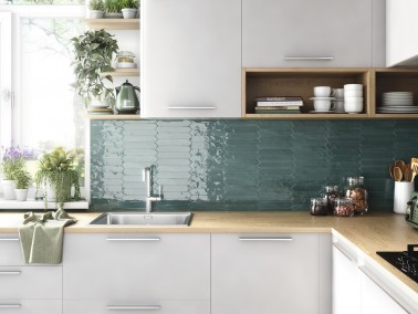 InstaHouse carrelage crédence cuisine faïence navette finition brillant couleur vert Collection Sittelle