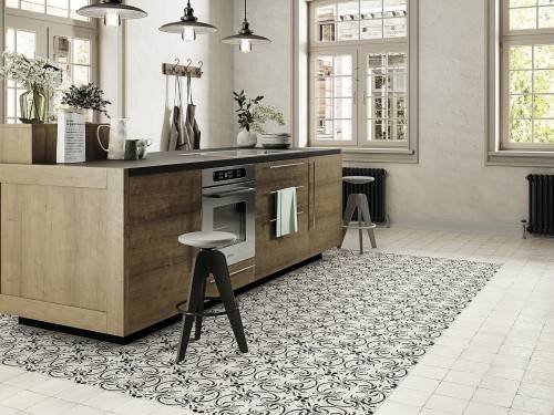 InstaHouse carrelage imitation carreaux de ciment couleur blanc effet usé vieilli format 15 x 15 Collection Chaplin Sol cuisine