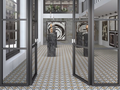 InstaHouse grès cérame effet carreaux de ciment mix couleur et motif fleur format 15 x 15 Collection Azulejos Sol galerie musée