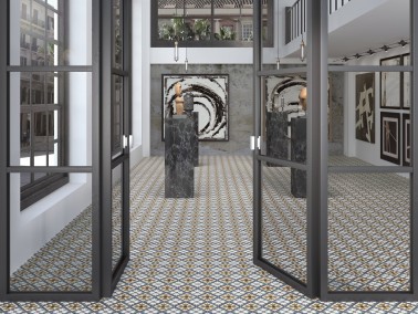 InstaHouse grès cérame effet carreaux de ciment mix couleur et motif fleur format 15 x 15 Collection Azulejos Sol galerie musée