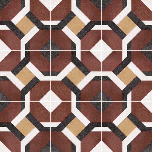 InstaHouse carrelage carreaux de ciment 15x15  noir bordeaux et jaune motif géometrique Collection Azulejos compo