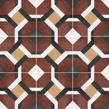 InstaHouse carrelage carreaux de ciment 15x15  noir bordeaux et jaune motif géometrique Collection Azulejos compo