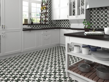 InstaHouse carrelage imitation carreaux de ciment couleurs blanc vert noir 15 x 15 motif étoile Collection Neso