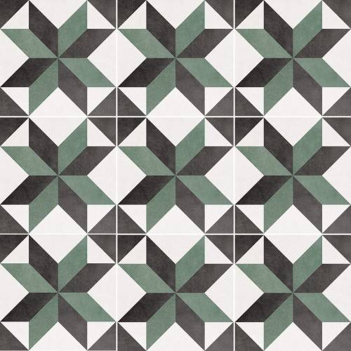 InstaHouse carrelage imitation carreaux de ciment blanc vert noir format 15 x 15 motif étoile Collection Azulejos compo