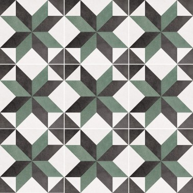 InstaHouse carrelage imitation carreaux de ciment blanc vert noir format 15 x 15 motif étoile Collection Azulejos compo