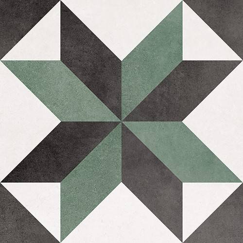 InstaHouse carrelage imitation carreaux de ciment mix couleurs blanc vert noir format 15 x 15 motif étoile Collection Azulejos