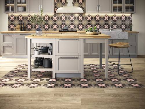 InstaHouse carrelage effet carreaux de ciment couleur jour format 15 x 15 Collection camélia Sol cuisine et crédence