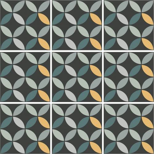 InstaHouse carrelage imitation carreaux de ciment couleur nuit motif papillon format 15 x 15 Collection Camélia compo APE Dahlia