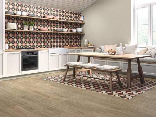 InstaHouse carrelage imitation carreaux de ciment motif damier 15 x 15 Collection Camélia couleur jour Sol et mur cuisine