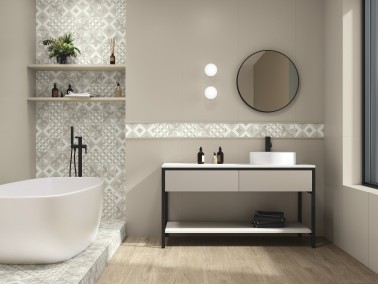 Carrelage grès cérame mur salle de bain effet carreaux de ciment ancien couleur ponce 15 x 15 collection Mano InstaHouse