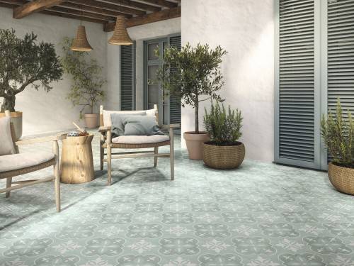 Carrelage grès cérame sol extérieur terrasse effet carreaux de ciment ancien couleur eau 15 x 15 collection Mano InstaHouse