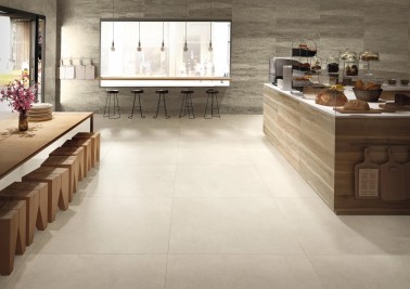 Carrelage effet travertin couleur beige veiné finition mat 60 x 120 collection Zen InstaHouse Mur commerce restaurant