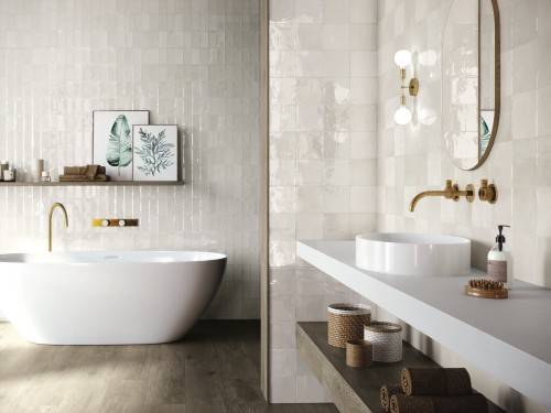 Carrelage effet zellige 13 x 13 couleur Gris acier Mur salle de bain InstaHouse