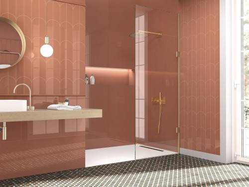 Carrelage 37,5 x 24,5 couleur rouge finition email poli brillant collection Swing chez InstaHouse.fr Mur salle d'eau