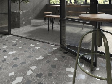Carrelage grès cérame sol séjour effet ciment imitation terrazzo 60 x 120 couleur graphite Collection GEO InstaHouse
