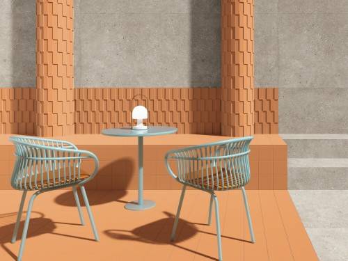 Carrelage grès cérame mur exterieur terrasse effet ciment 90x90 cm couleur taupe collection Géo chez InstaHouse