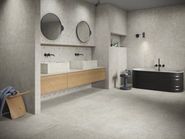 Carrelage grès cérame crédence salle de bain effet ciment incrustation fleurs 60 x 60 cm couleur gris collection Géo InstaHouse