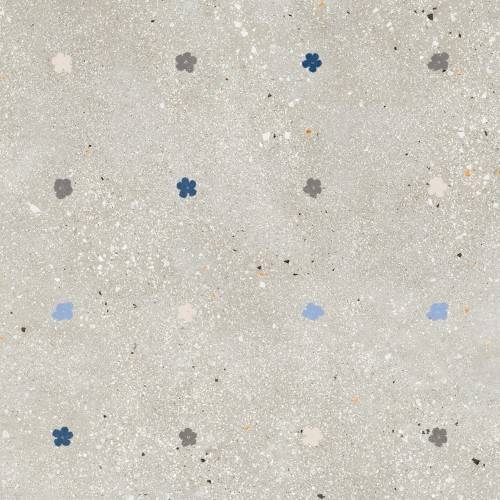 Carrelage grès cérame effet ciment incrustation fleurs 60 x 60 cm couleur gris collection Géo InstaHouse