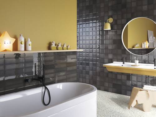 Faïence mur salle de bain forme brique 7,5 x 30 cm, couleur volcan Collection Sixties InstaHouse