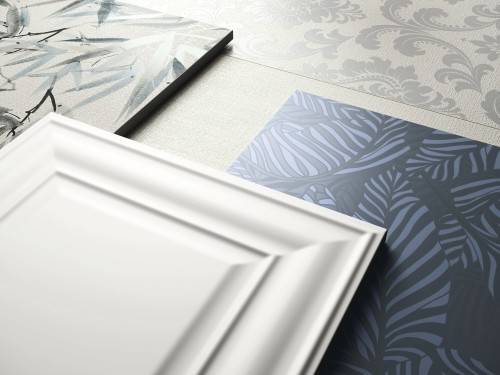 Faïence pâte blanche effet textile impression bambou format 30 x 90 couleur eau collection Rohan InstaHouse zoom