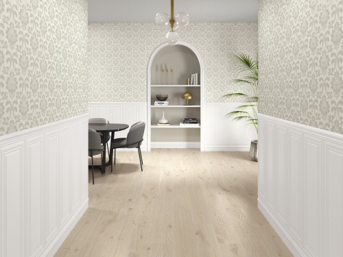 Faïence pâte blanche mur séjour salle à manger effet boiseries format 30 x 90 couleur blanc collection Rohan InstaHouse