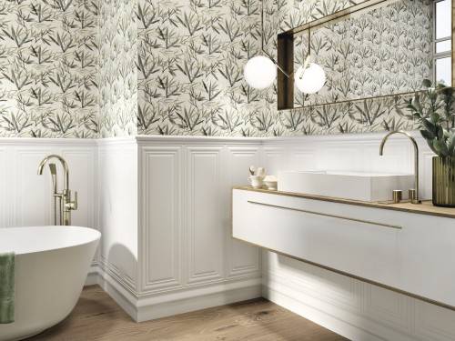 Faïence pâte blanche mur salle de bain effet boiseries format 30 x 90 couleur blanc collection Rohan InstaHouse