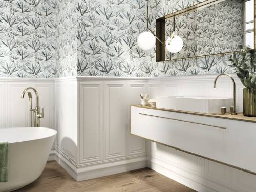 Faïence pâte blanche mur salle de bain effet boiseries format 30 x 90 couleur blanc collection Rohan InstaHouse