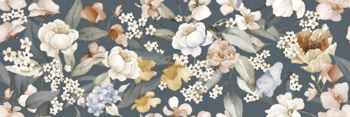Faïence pâte blanche rectifiée effet papier peint 30X90 cm motif fleurs couleur bleu marine collection Romantic InstaHouse