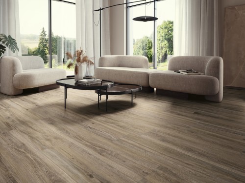 carrelage grès cérame imitation bois parquet couleur chêne 25x150 collection Sequoia InstaHouse APE sol salon séjour