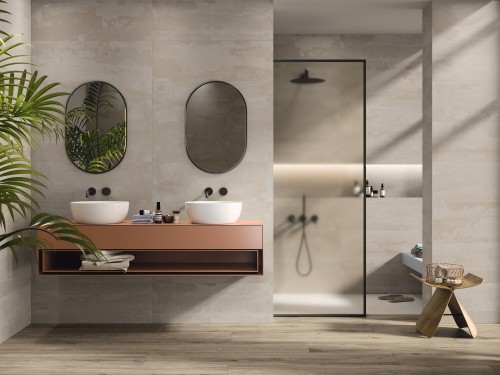 carrelage grès cérame imitation bois parquet couleur chêne 25x150 collection Sequoia InstaHouse APE sol salle d'eau