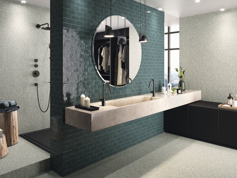 InstaHouse carrelage effet carreau de métro couleur vert finition brillant 6,2 x 12,5 collection Sittelle salle d'eau mur