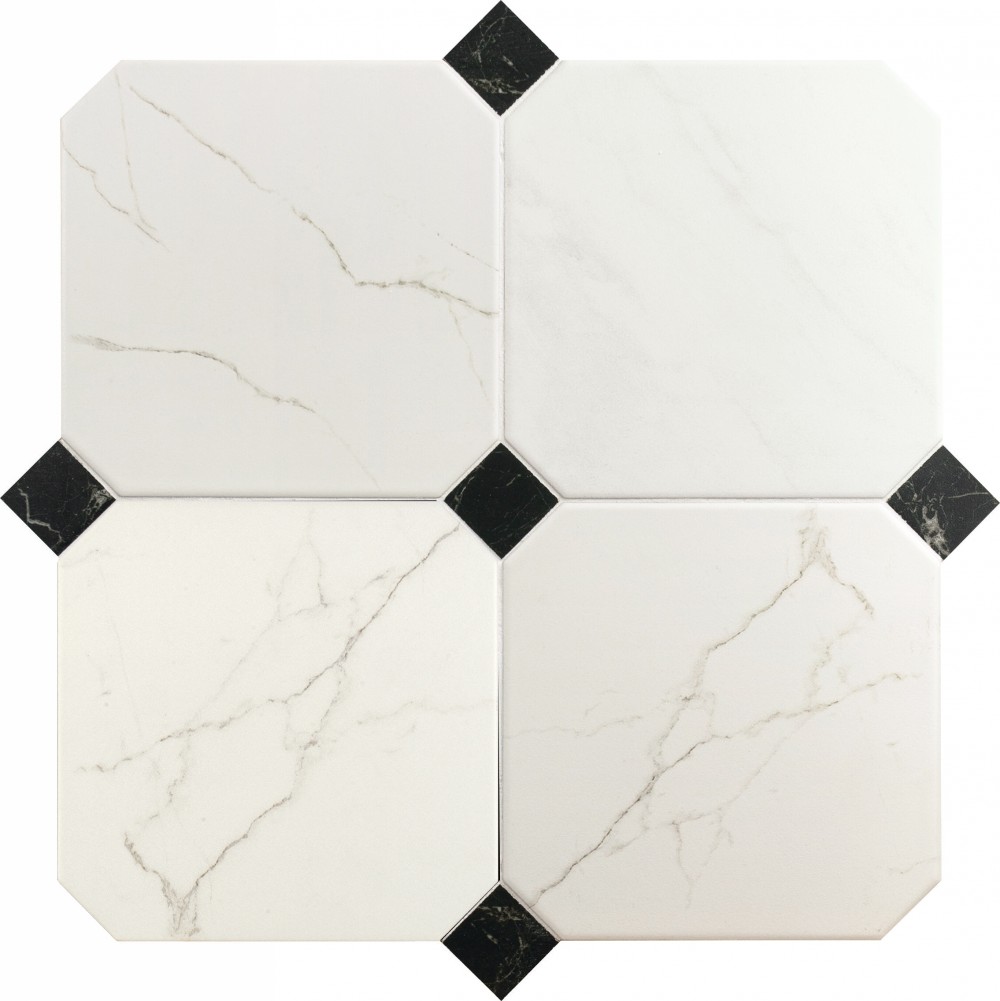 Carrelage Sol Aspect Marbre Octogonal 20x20 Antidérapant R10 Vérone InstaHouse VERONA Carmen Blanc compo
