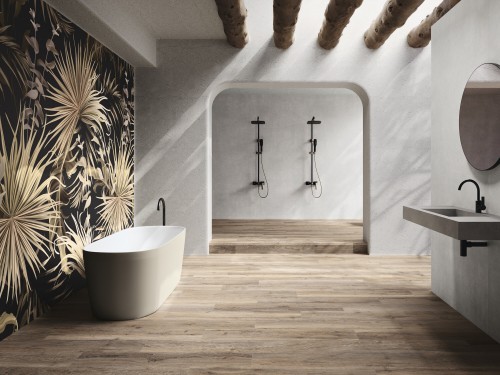 Carrelage Décoratif Mur Effet Panoramique Motif Palmier Décor 120x280 Arty InstaHouse ATELIER APE mur salle de bain
