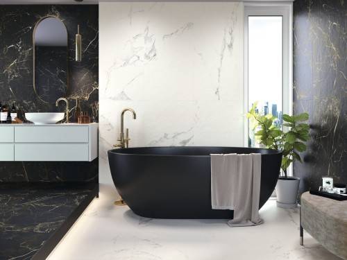 Carrelage Sol / Mur Imitation Marbre Noir grand format 60x120 Mat Spiciféra InstaHouse Night Lux APE Salle de bain